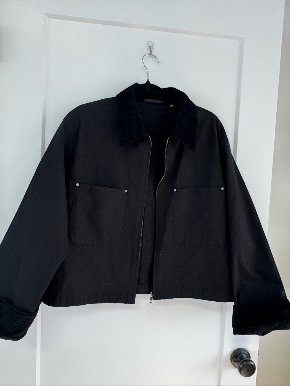 Uniqlo Black Cropped Zip Bomber Jacket